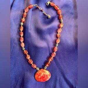 Beaded Orange Stone Pendant Necklace